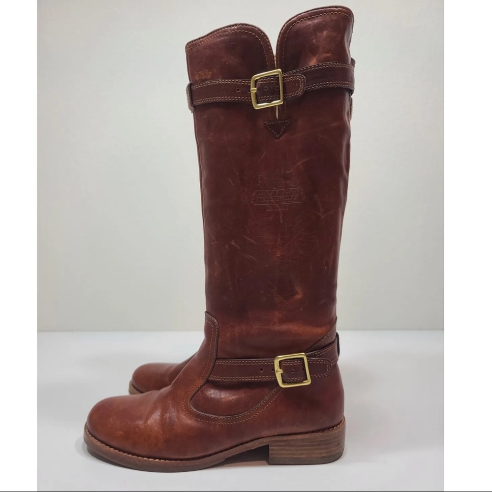 Coach Whitley Brown Leather Knee High Buckle Zip Riding Boots Women Size 7 - Picture 3 of 9